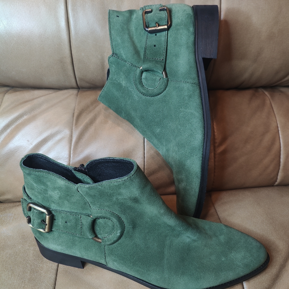 Green Suede Ankle Booties - Women's Stylish Booties